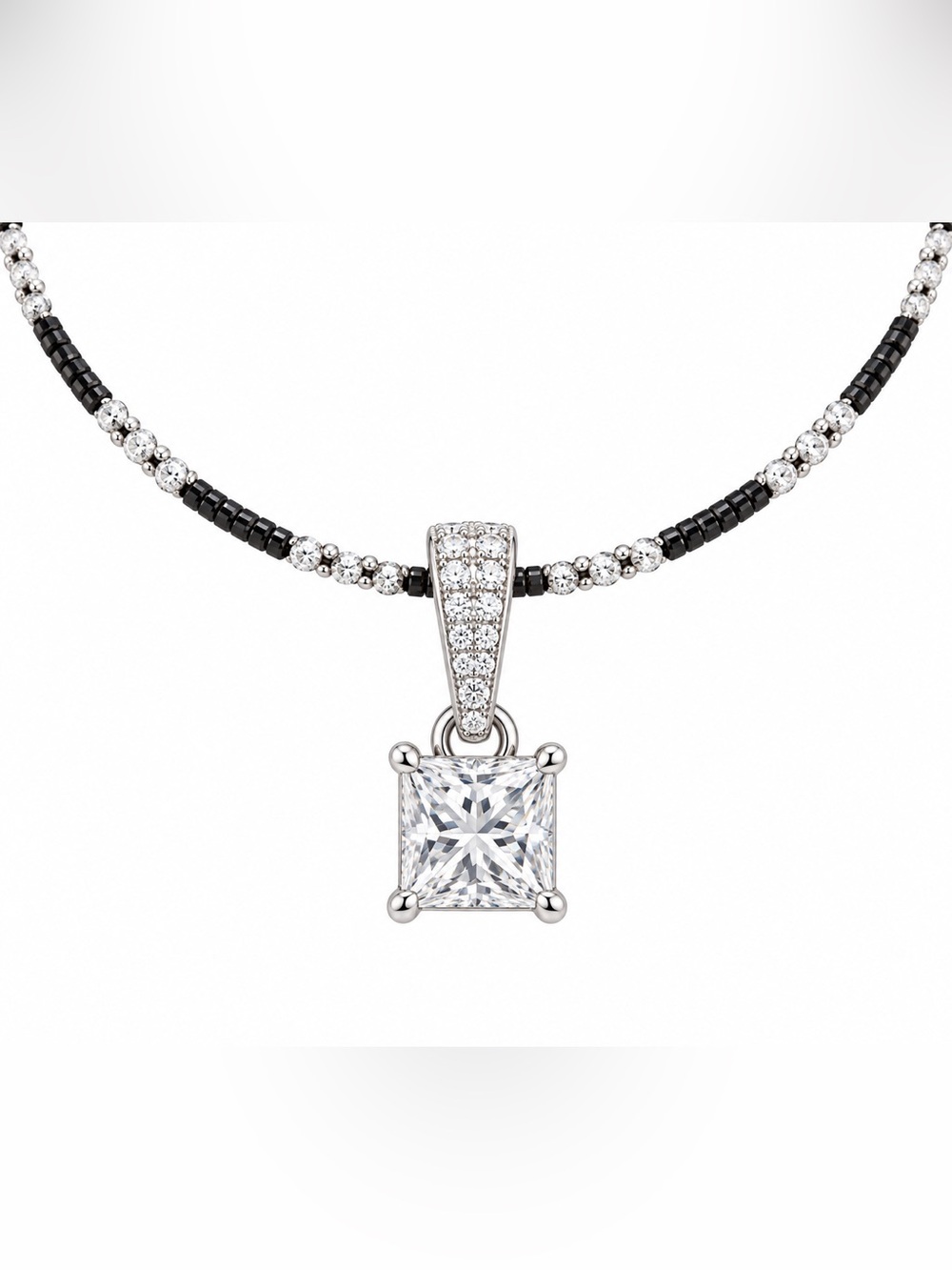 Luxury Moissanite Diamond 925 Sterling Silver and black twisted rock chain